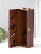 Шкатулка подарочная под бутылку «Кожа питона» и набор 4 предмета, коричневая, 35×11×12 см - Фото 3