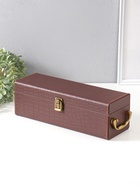 Шкатулка подарочная под бутылку «Кожа питона» и набор 4 предмета, коричневая, 35×11×12 см - Фото 4