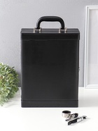 Шкатулка подарочная под 2 бутылки «Гладкая кожа» и набор 3 предмета, чёрная, 35×26.5×12 см - Фото 1