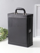 Шкатулка подарочная под 2 бутылки «Гладкая кожа» и набор 3 предмета, чёрная, 35×26.5×12 см - Фото 7