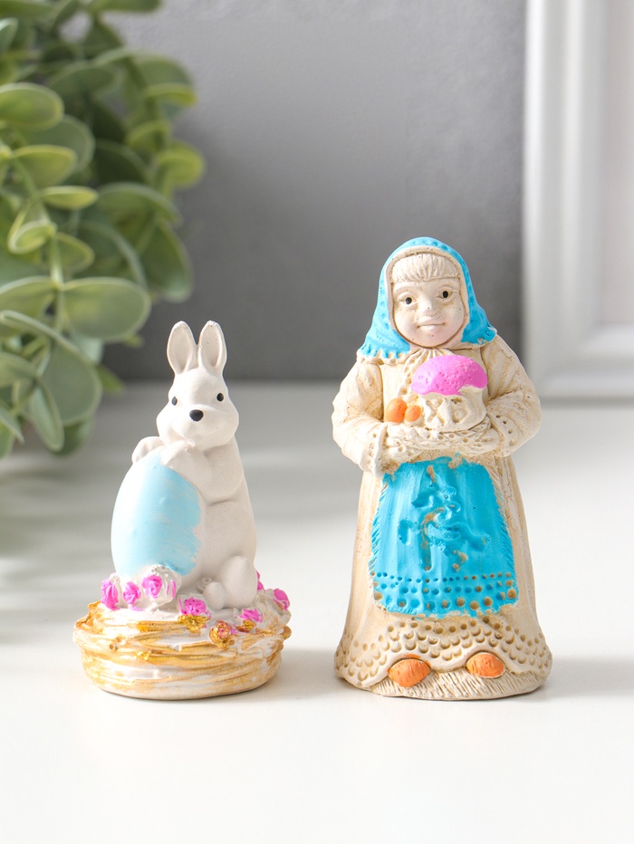 Набор фигурок пасхальных 2 шт. «К празднику», девушка 9×4 см, заяц с яйцом 8×4 см