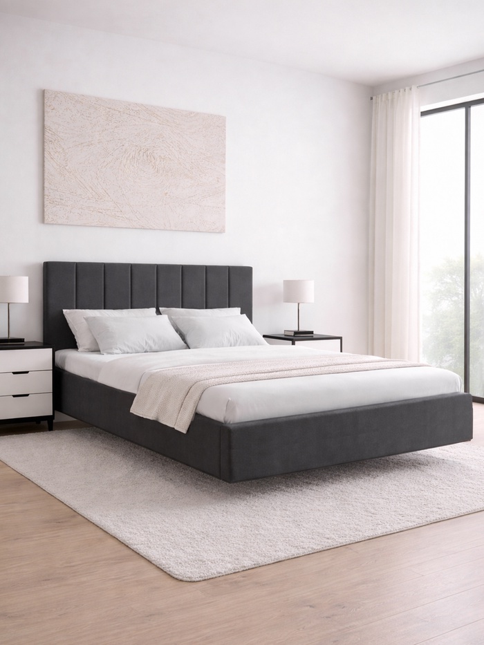 Кровать парящая «Альба», спальное место 1600×2000 мм, велюр, цвет графит
