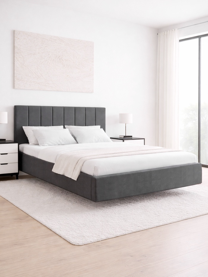 Кровать парящая «Альба», спальное место 1600×2000 мм, велюр, цвет серый