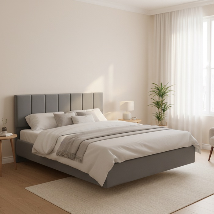 Кровать парящая «Альба», спальное место 1600×2000 мм, велюр, цвет серый - Фото 1