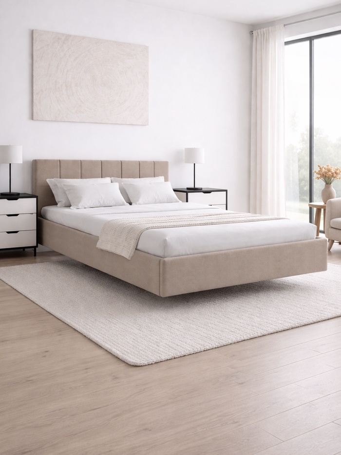 Кровать парящая «Альба», спальное место 1600×2000 мм, велюр, цвет бежевый