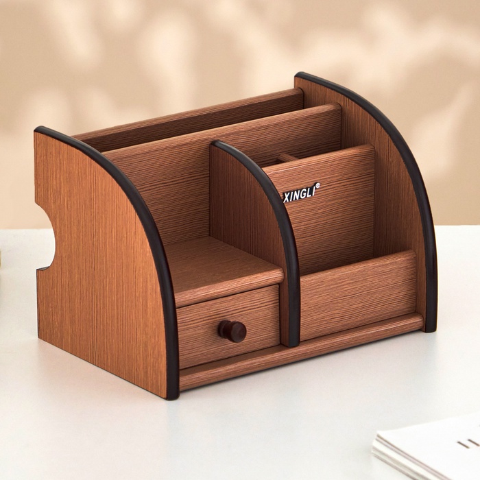 УЦЕНКА Органайзер 5 секций, 1 выдвижной ящик, серия Ясень шимо темный с кантом темным, 14×21 см - Фото 1