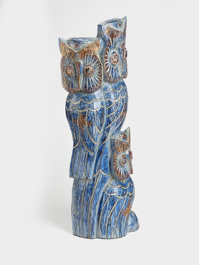 Сувенир интерьерный Совы на ветке дерево 20х8х60 см, цв. голубой