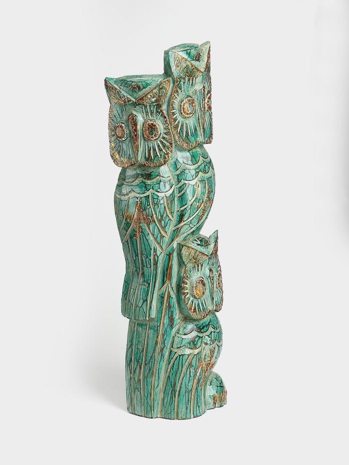 Сувенир интерьерный Совы на ветке дерево 20х8х60 см, цв. зелёный