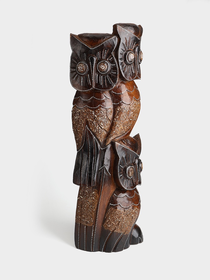 Сувенир интерьерный Совы на ветке дерево 20х8х60 см, цв. коричневый