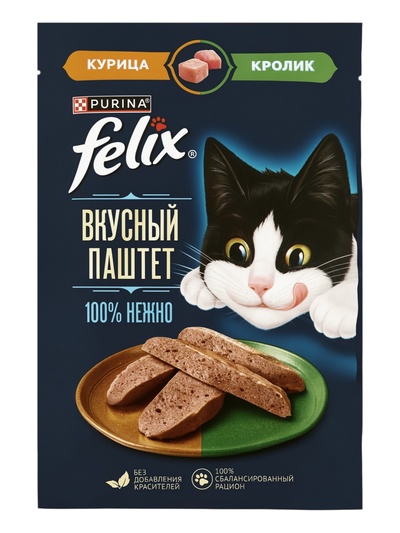 Влажный корм Felix «Вкусный Паштет», курица/кролик, 75 г
