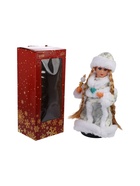 УЦЕНКА Снегурочка "Белая шубка, с посохом и синей пуговкой" двигается, 31 см - Фото 7