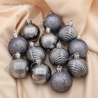 УЦЕНКА Набор шаров пластик d-5 см, 12 шт "Новогодние ветви" серый - Фото 2