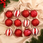 УЦЕНКА Набор шаров пластик d=6 см, 12 шт. «Мелодия» полосы, бело-красный - Фото 1