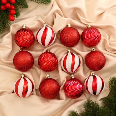 УЦЕНКА Набор шаров пластик d=6 см, 12 шт. «Мелодия» полосы, бело-красный
