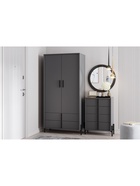 Прихожая Тео 01 БЕЗ ЗЕРКАЛА (шкаф 040.41+комод 040.26+альба 350 пуф смог серый)  (артикул 11001032)  большой выбор товаров оптом и в розницу по низким ценам с доставкой