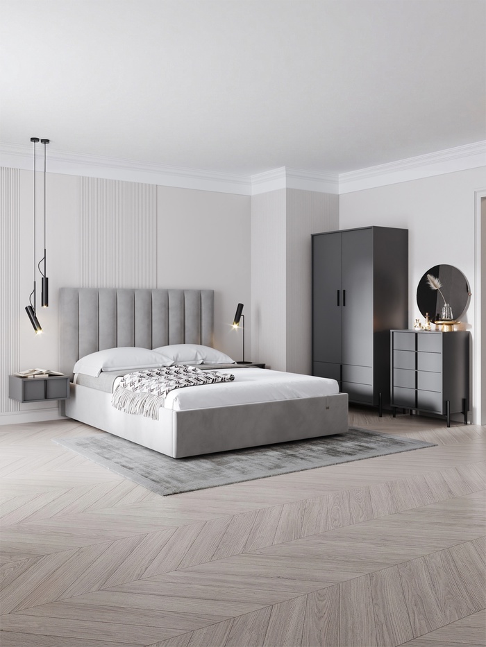 Спальный гарнитур «Тео 01», комплект 5 предметов, цвет антрацит/смог