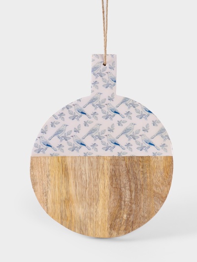 УЦЕНКА Доска разделочная круглая «Синие птицы», 36×28 см, дерево манго