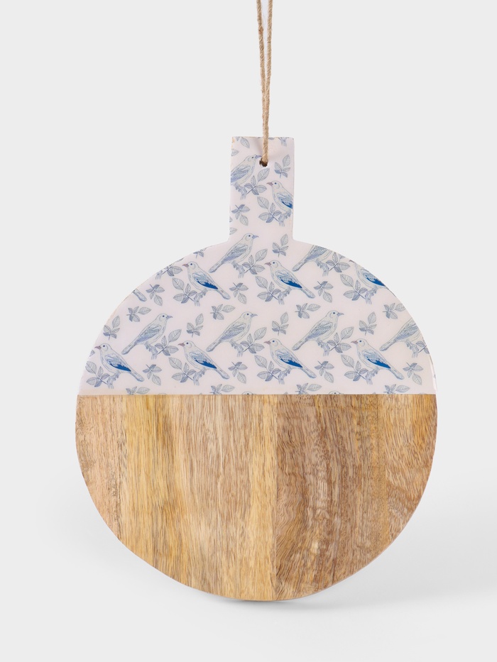 УЦЕНКА Доска разделочная круглая «Синие птицы», 36×28 см, дерево манго - Фото 1