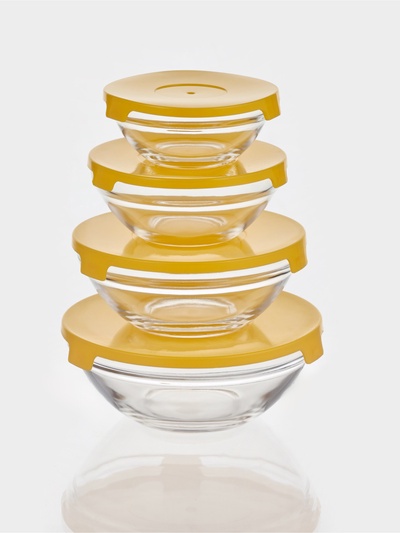 УЦЕНКА Набор салатников с крышками 4 шт.: 130/200/350/500 мл «Классика» жёлтая