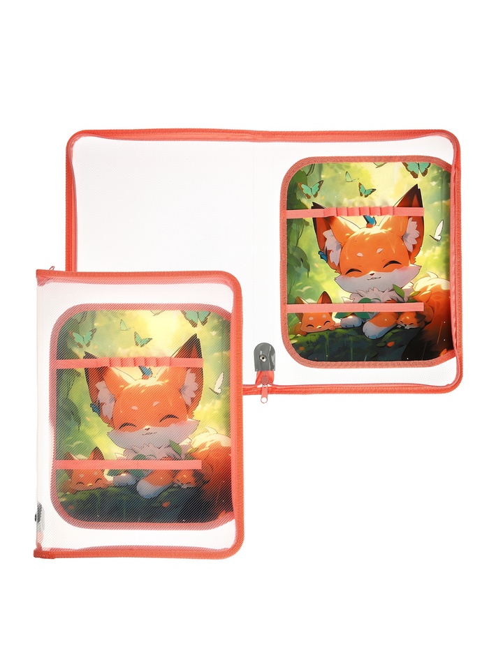 Папка для труда А4 «Лисята в лесу», молния вокруг/откидная планка - Фото 1