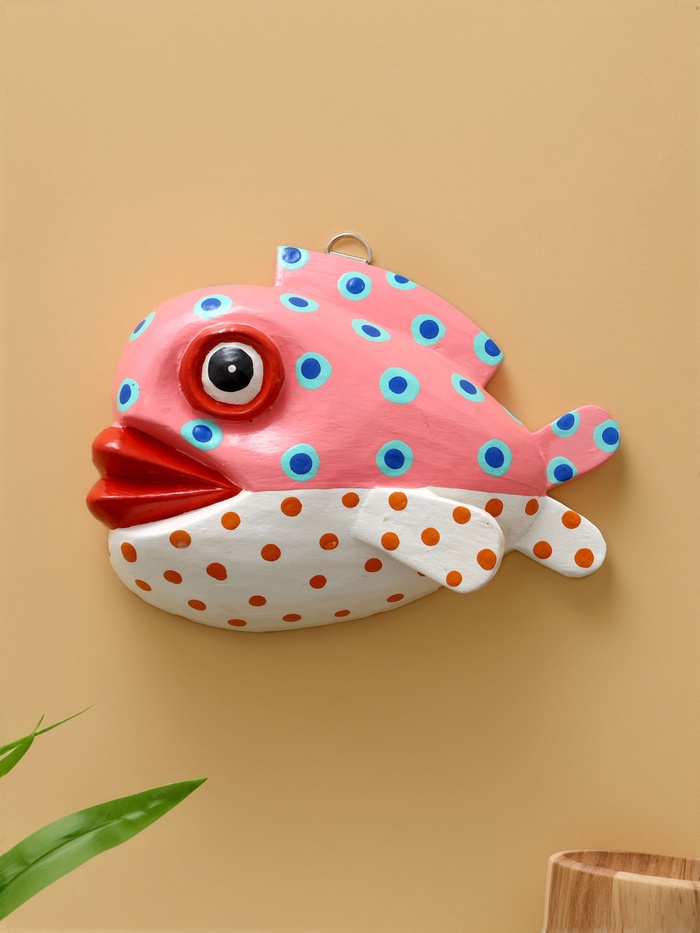 УЦЕНКА Панно "Рыба-клоун" дерево 20х16х4 см, цв. розово-белый - Фото 1