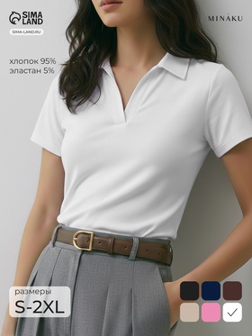 Футболка - поло женская MINAKU, размер 44-46 (M), итерлок, белая