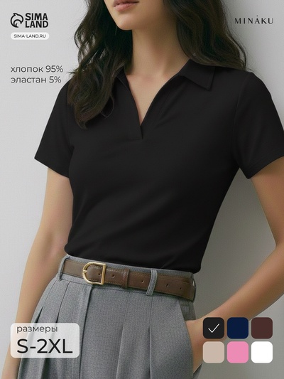 Футболка - поло женская MINAKU, размер 44-46 (M), итерлок, чёрная