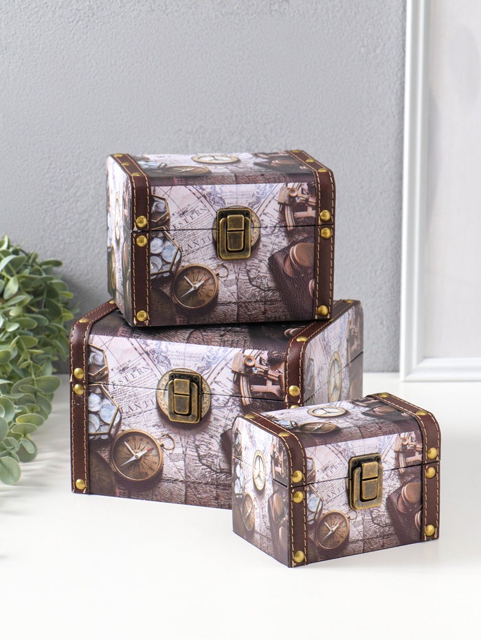 Набор шкатулок для украшений 3 шт. «Карта и компас»