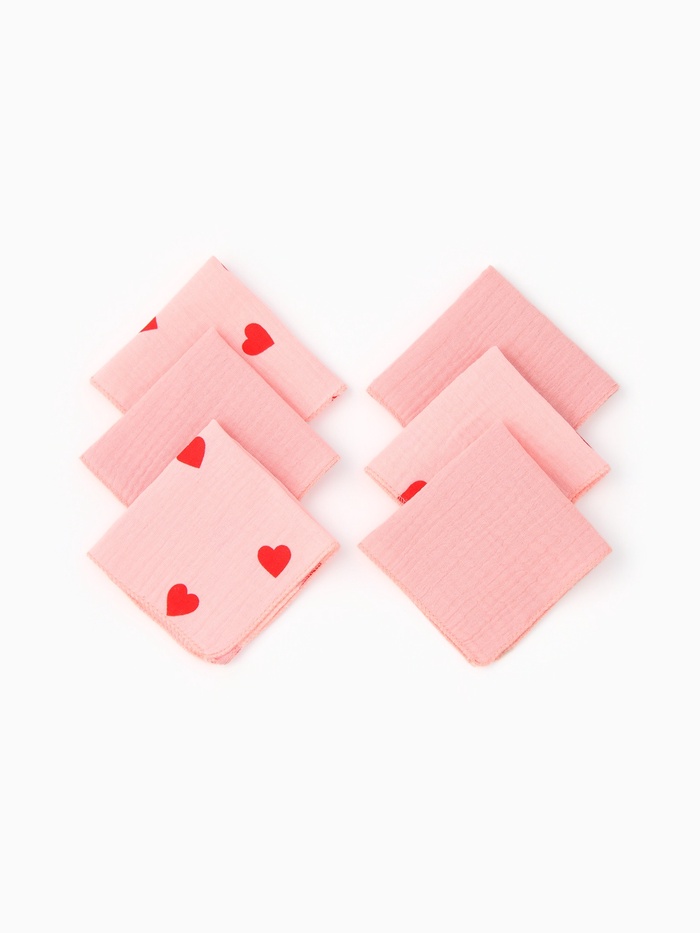 Набор платочков «Крошка Я» Pink Heart, 20×20 см - 6 шт., муслин, 100 % хлопок, розовые - Фото 1