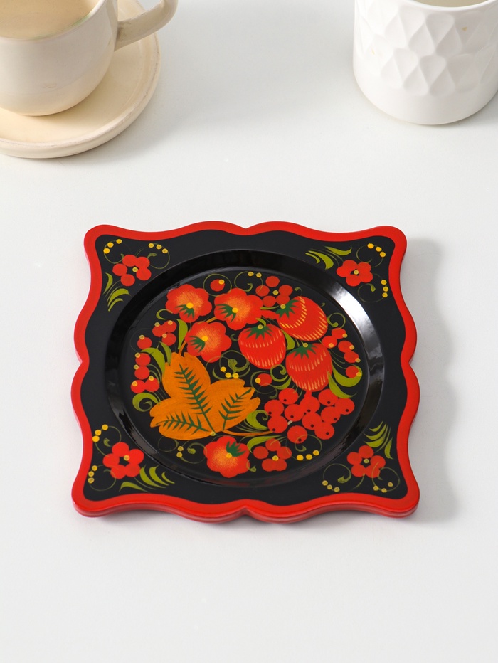 Блюдо сервировочное «Квадрат», 15×15 см, дерево, хохлома - Фото 1