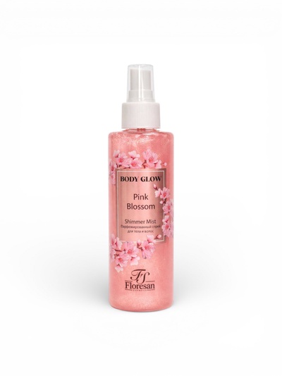 Спрей парфюмированный для тела и волос BODY GLOW с шиммером, розовый цветок, 200 мл