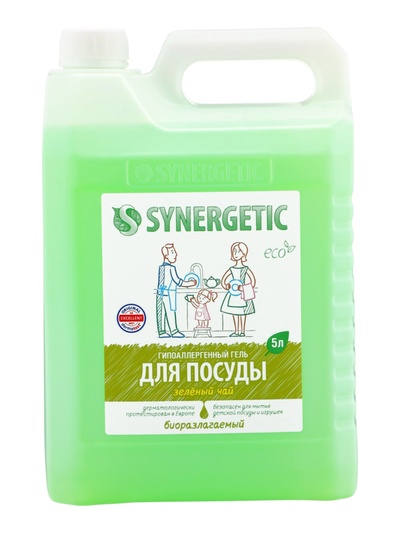 Гель для мытья посуды SYNERGETIC зеленый чай, 5 л