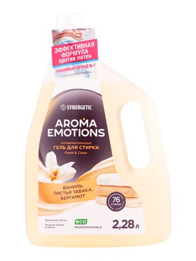 Гель для стирки белья парфюмированный SYNERGETIC ваниль, табак, бергамот, 2.28 л