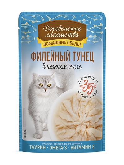 Влажный корм для кошек «Деревенские лакомства. Филейный тунец в нежном желе», пауч, 70 г