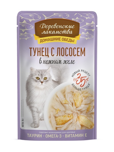 Влажный корм для кошек «Деревенские лакомства. Тунец с лососем в нежном желе», 70 г