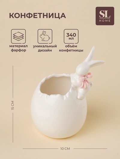 УЦЕНКА Конфетница SL Home "Лесные кролики", 10х9х15 см, цвет белый