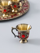 УЦЕНКА Набор чайный кувшин, 6 бокалов и поднос "Стамбул. Розы и узоры" красный с золотом - Фото 7