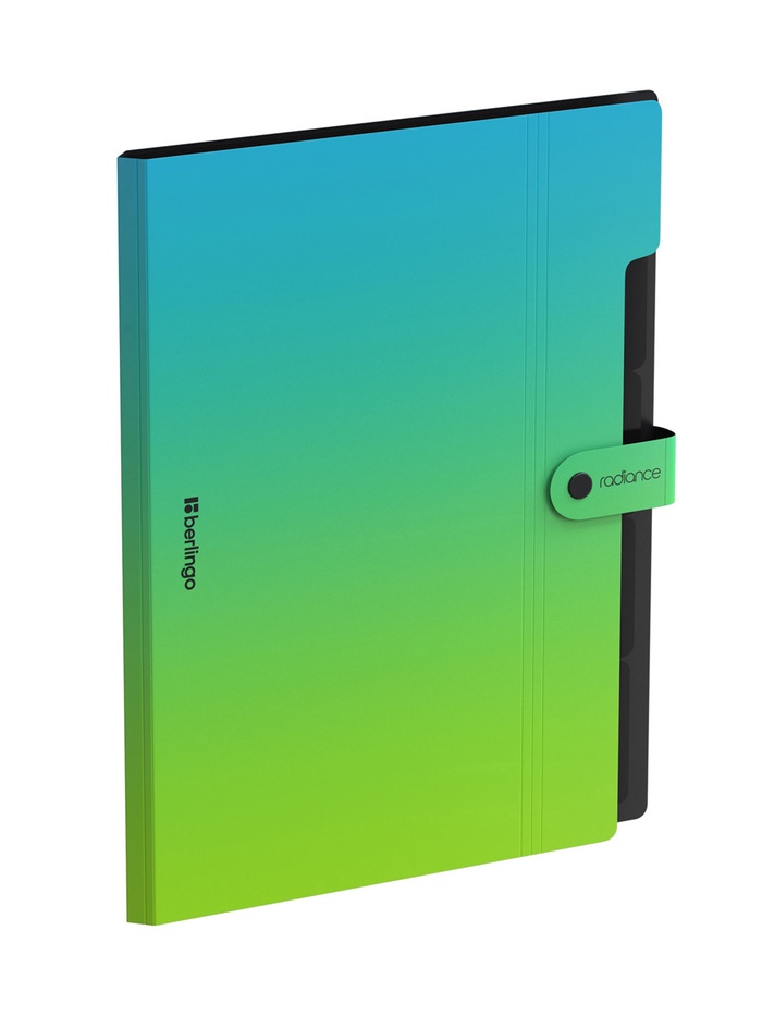 Папка А4 Radiance, 5 отделений, 600 мкм, на кнопке, голубой/зеленый градиент - Фото 1