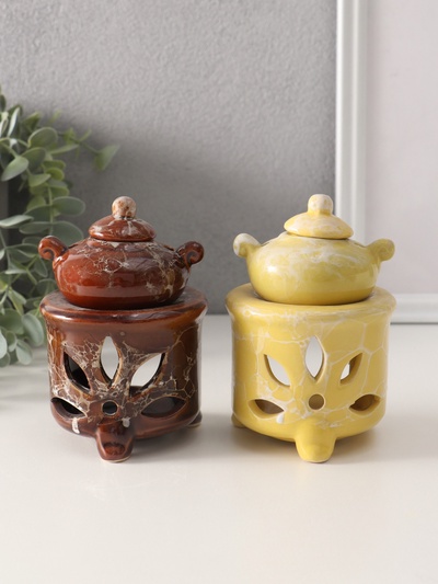 УЦЕНКА Аромалампа "Чайник на колонне" под мрамор 12 x 8,5 x 8,5 см, МИКС