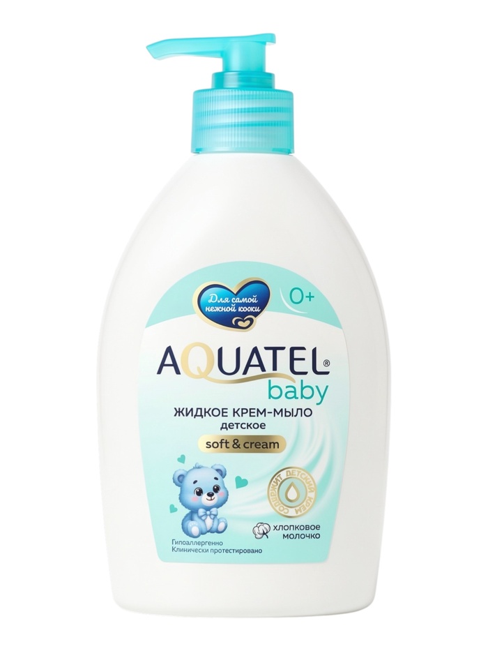 Крем-мыло жидкое AQUATEL Baby хлопковое молочко, 500 мл - Фото 1