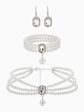 Набор 3 предмета: серьги, колье. браслет «Императрица жемчуга», белый в серебре