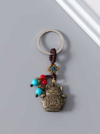 Брелок для ключей на кольце «Нэцкэ. Кот Манэки-нэко», металл, 1×3×6 см