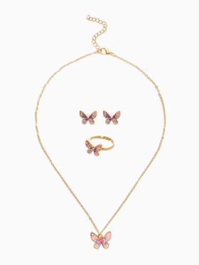 Набор детский «Выбражулька. Бабочка», 3 предмета: кулон, кольцо, серьги, разноцветный в золоте