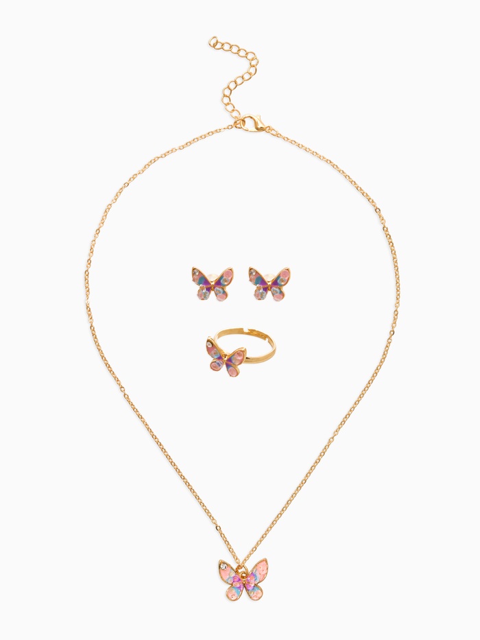 Набор детский «Выбражулька. Бабочка», 3 предмета: кулон, кольцо, серьги, разноцветный в золоте