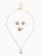 Набор детский «Выбражулька. Вишня», 3 предмета: кулон, кольцо, серьги, бело-красный в золоте  (артикул 10961596)  большой выбор товаров оптом и в розницу по низким ценам с доставкой