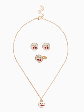 Набор детский «Выбражулька. Вишня», 3 предмета: кулон, кольцо, серьги, бело-красный в золоте