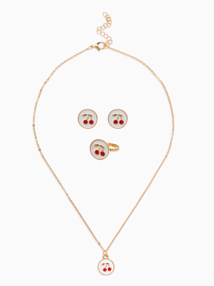 Набор детский «Выбражулька. Вишня», 3 предмета: кулон, кольцо, серьги, белый, красный в золоте