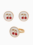 Набор детский «Выбражулька. Вишня», 3 предмета: кулон, кольцо, серьги, бело-красный в золоте  (артикул 10961596)  большой выбор товаров оптом и в розницу по низким ценам с доставкой