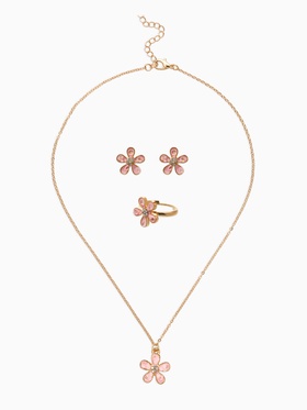 Набор детский «Выбражулька. Цветок», 3 предмета: кулон, кольцо, серьги, розовый в золоте
