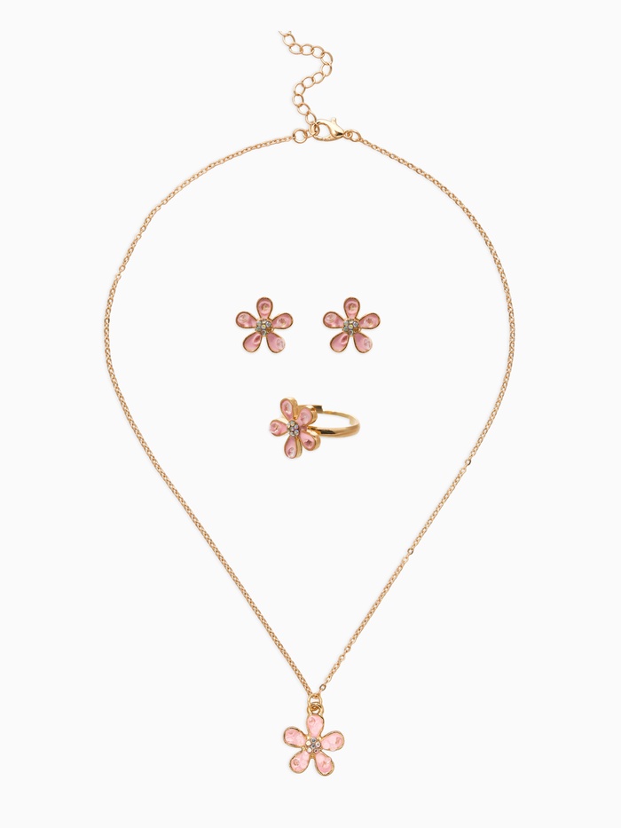 Набор детский «Выбражулька. Цветок», 3 предмета: кулон, кольцо, серьги, розовый в золоте